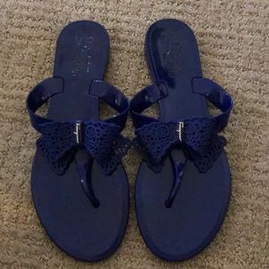 Ferragamo Royal Blue Jelly Bow Sandals Size 38 8